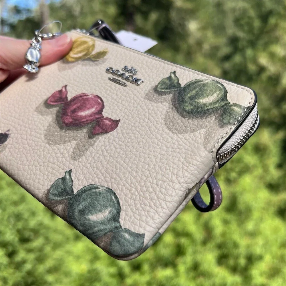 COACH White Pebble Leather Candy Print & Charm Wristlet with Silver Hardware NWT
